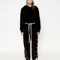 Peace Of Reign Black Velour Cropped Hoodie