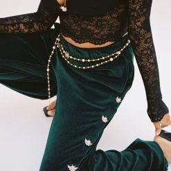 Peace Of Reign Green Oh Snap Velour Pants