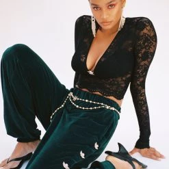 Peace Of Reign Green Oh Snap Velour Pants