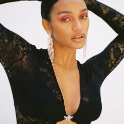 Peace Of Reign TOPS Take The Plunge Long Sleeve Top