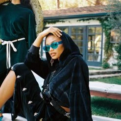 Peace Of Reign Black Velour Cropped Hoodie